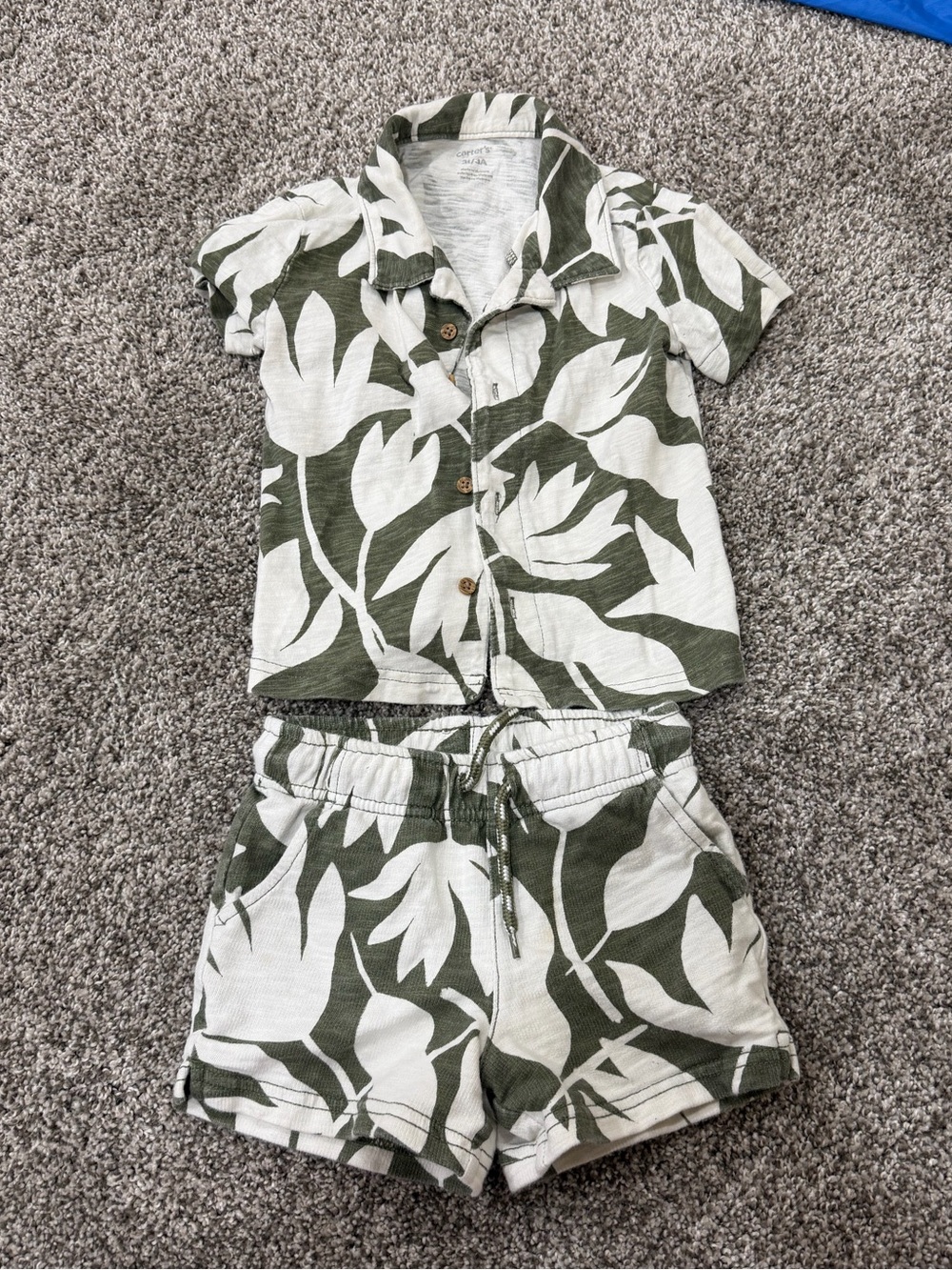 Carter's Green and White Leaf Print Two-Piece Pajama Set